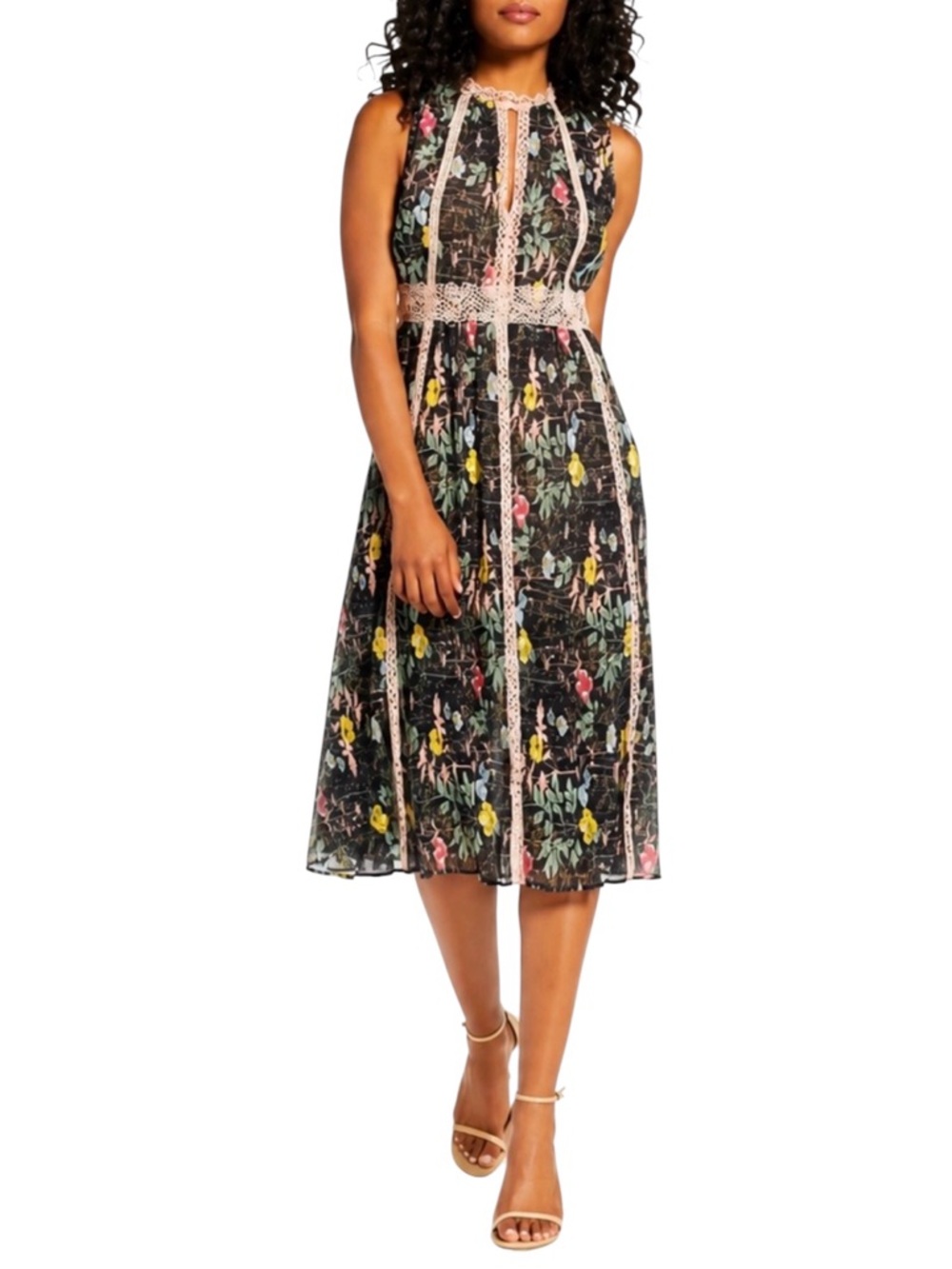 NWT Foxiedox Black Floral Lace Midi Dress Wedding Guest Medium